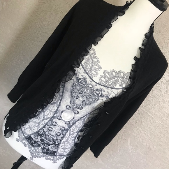 Black JCrew cardigan with ribbon detail XS - Picture 4 of 8